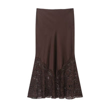 Load image into Gallery viewer, Women Lace Silk Satin Skirt