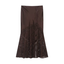 Load image into Gallery viewer, Women Lace Silk Satin Skirt