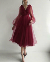 Load image into Gallery viewer, Sexy Deep V Plunge Plunge Mesh Bubble Long Sleeve Dress Slim Waist Dress