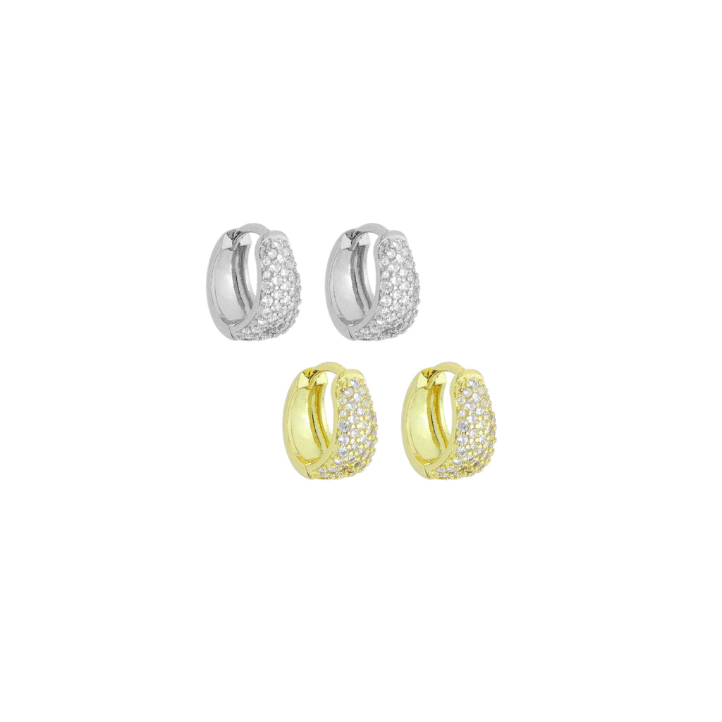 Gold Silver CZ Oval Shape Hoop Earrings, Sku#A474