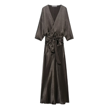 Load image into Gallery viewer, Women Clothing Silk Satin Texture Double Breasted Waist Controlled Lace up Dress