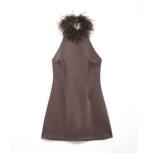 Load image into Gallery viewer, Simple Slim Feather Hanging Collar Dress