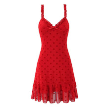 Load image into Gallery viewer, Women Clothing Retro Easy Matching Love Polka Dot Ruffled Shoulder Strap V neck Strap Dress