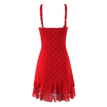 Load image into Gallery viewer, Women Clothing Retro Easy Matching Love Polka Dot Ruffled Shoulder Strap V neck Strap Dress