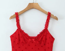 Load image into Gallery viewer, Women Clothing Retro Easy Matching Love Polka Dot Ruffled Shoulder Strap V neck Strap Dress