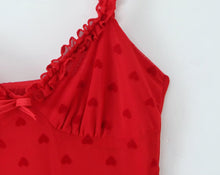 Load image into Gallery viewer, Women Clothing Retro Easy Matching Love Polka Dot Ruffled Shoulder Strap V neck Strap Dress