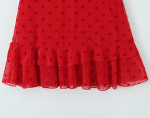 Load image into Gallery viewer, Women Clothing Retro Easy Matching Love Polka Dot Ruffled Shoulder Strap V neck Strap Dress