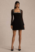 Load image into Gallery viewer, Women Clothing Sexy Mesh Stitching Rhinestone U Collar Black Elegant Dress