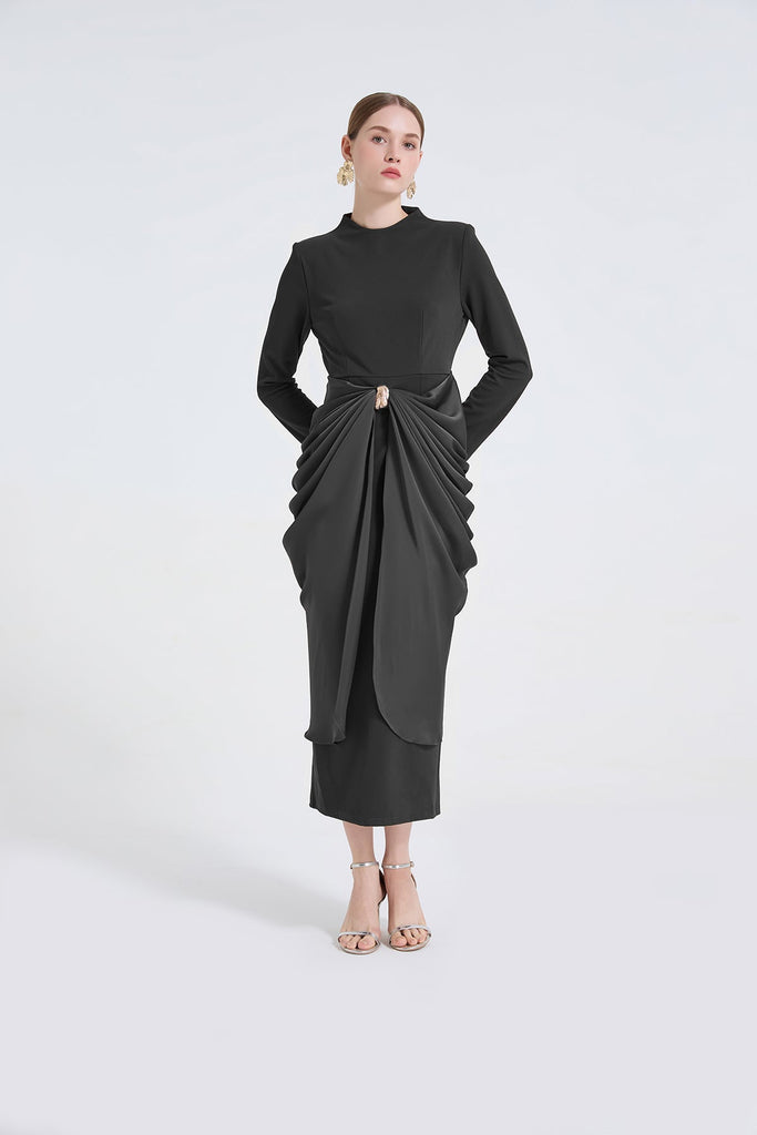 Women High Waisted Pleated And Figure Hugging Dress