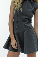 Load image into Gallery viewer, Women Clothing Top Product Casual Belt Padded Shoulder Laminated Decoration Short Dress