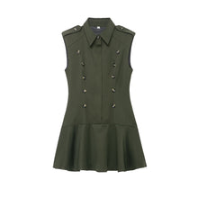 Load image into Gallery viewer, Women Clothing Top Product Casual Belt Padded Shoulder Laminated Decoration Short Dress