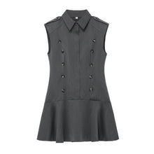 Load image into Gallery viewer, Women Clothing Top Product Casual Belt Padded Shoulder Laminated Decoration Short Dress