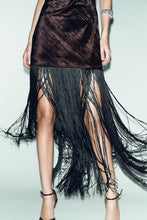 Load image into Gallery viewer, Women Clothing Hanging Collar Velvet Tassel Mid Length Midi Dress