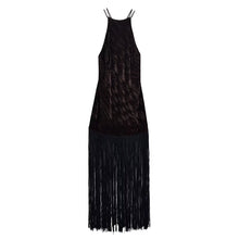 Load image into Gallery viewer, Women Clothing Hanging Collar Velvet Tassel Mid Length Midi Dress