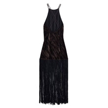 Load image into Gallery viewer, Women Clothing Hanging Collar Velvet Tassel Mid Length Midi Dress