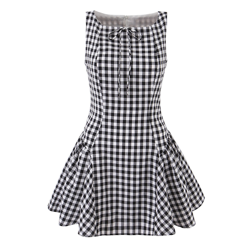 Retro Small Pleated Waist Tight Suspender Plaid Dress Temperamental Minority Sleeveless Sexy Short Dress