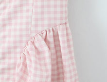 Load image into Gallery viewer, Women Pink Plaid Square Collar Short Sleeve Dress Autumn Tight Waist Slim Single Breasted Maxi Dress