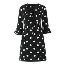 Load image into Gallery viewer, French Retro Dots Dress Women Holiday V neck Slim-Fit Flared Sleeves Slimming A line Dress