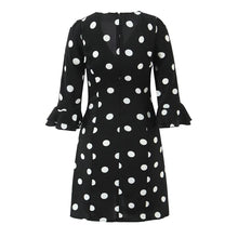 Load image into Gallery viewer, French Retro Dots Dress Women Holiday V neck Slim-Fit Flared Sleeves Slimming A line Dress