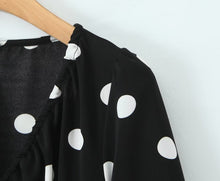 Load image into Gallery viewer, French Retro Dots Dress Women Holiday V neck Slim-Fit Flared Sleeves Slimming A line Dress