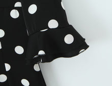 Load image into Gallery viewer, French Retro Dots Dress Women Holiday V neck Slim-Fit Flared Sleeves Slimming A line Dress