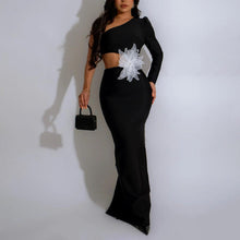 Load image into Gallery viewer, One Shoulder Long Sleeve Sexy Dress Floral Beaded Evening Dress