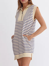 Load image into Gallery viewer, Ladies Summer Sleeveless Cotton Knitted Striped Color Matching Zipper Pocket Dress