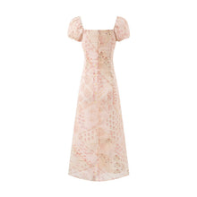 Load image into Gallery viewer, Retro Square Collar Lace up Bubble Sleeve Printed Dress Autumn High Waist Slim Slimming Vacation Maxi Dress