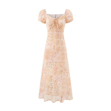 Load image into Gallery viewer, Retro Square Collar Lace up Bubble Sleeve Printed Dress Autumn High Waist Slim Slimming Vacation Maxi Dress