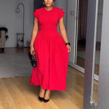 Load image into Gallery viewer, Elegant Elastic Waist Tightening Pleated Flounced Sleeve Lace Dress