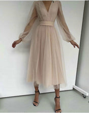 Load image into Gallery viewer, Sexy Deep V Plunge Plunge Mesh Bubble Long Sleeve Dress Slim Waist Dress
