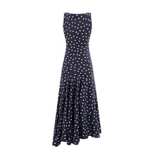 Load image into Gallery viewer, Mature Retro Square Collar Fitted Waist Polka Dots Dress Women Summer Sleeveless Slim Fitting Patchwork Irregular Asymmetric Polka Dot Maxi Dress