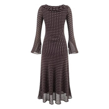 Load image into Gallery viewer, High Grade Polka Dot Printing Collared Lace up Split Cuff Dress Autumn Tight Waist Slim Fit Maxi Dress