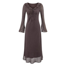 Load image into Gallery viewer, High Grade Polka Dot Printing Collared Lace up Split Cuff Dress Autumn Tight Waist Slim Fit Maxi Dress
