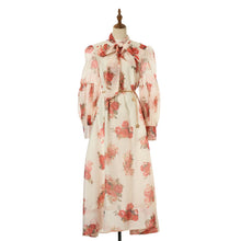 Load image into Gallery viewer, Women Loose Fitting V Neck Lantern Shaped Long Sleeved Wide Skirted Printed Dress