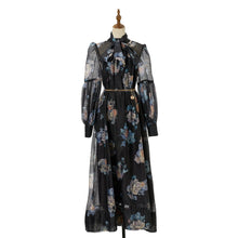 Load image into Gallery viewer, Women Loose Fitting V Neck Lantern Shaped Long Sleeved Wide Skirted Printed Dress