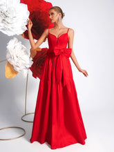 Load image into Gallery viewer, Big Bowknot Red Slip Dress Deep V Plunge Waist Tight Socialite Light Luxury Cocktail Party Evening Dress
