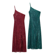Load image into Gallery viewer, Winter Sexy Wind Shoulder Single Shoulder Suspender Split Dress
