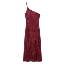 Load image into Gallery viewer, Winter Sexy Wind Shoulder Single Shoulder Suspender Split Dress