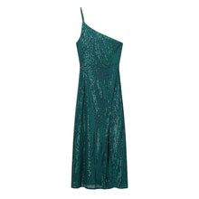 Load image into Gallery viewer, Winter Sexy Wind Shoulder Single Shoulder Suspender Split Dress