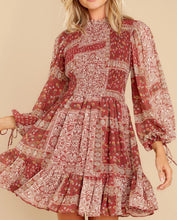 Load image into Gallery viewer, Women Clothing Western Imitation Bow Tie Cuff Patchwork Printed Dress