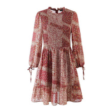 Load image into Gallery viewer, Women Clothing Western Imitation Bow Tie Cuff Patchwork Printed Dress