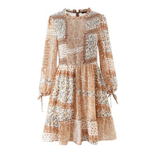 Load image into Gallery viewer, Women Clothing Western Imitation Bow Tie Cuff Patchwork Printed Dress
