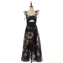 Load image into Gallery viewer, Women Vacation Silk Corded Halter Top With Openwork Design Long Dress Featuring Large Diamond Embellishments