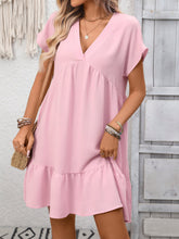Load image into Gallery viewer, Summer Women Clothing Ruffled V neck Solid Color Holiday Dress