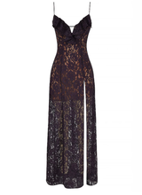 Load image into Gallery viewer, Lace Deep V Plunge Strap Dress Summer Sleeveless Slit Sexy Midi Dress