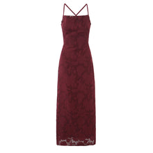 Load image into Gallery viewer, Off Shoulder Fitted Waist Backless Lace up Strap Dress Women Retro Elegant Jacquard French Maxi Dress