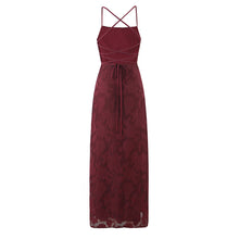 Load image into Gallery viewer, Off Shoulder Fitted Waist Backless Lace up Strap Dress Women Retro Elegant Jacquard French Maxi Dress