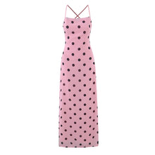 Load image into Gallery viewer, Gentle Elegant Pink Polka Dot Brace Dress Women Vintage Backless Lace up Design Tight Waist Maxi Dress