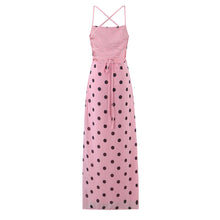 Load image into Gallery viewer, Gentle Elegant Pink Polka Dot Brace Dress Women Vintage Backless Lace up Design Tight Waist Maxi Dress